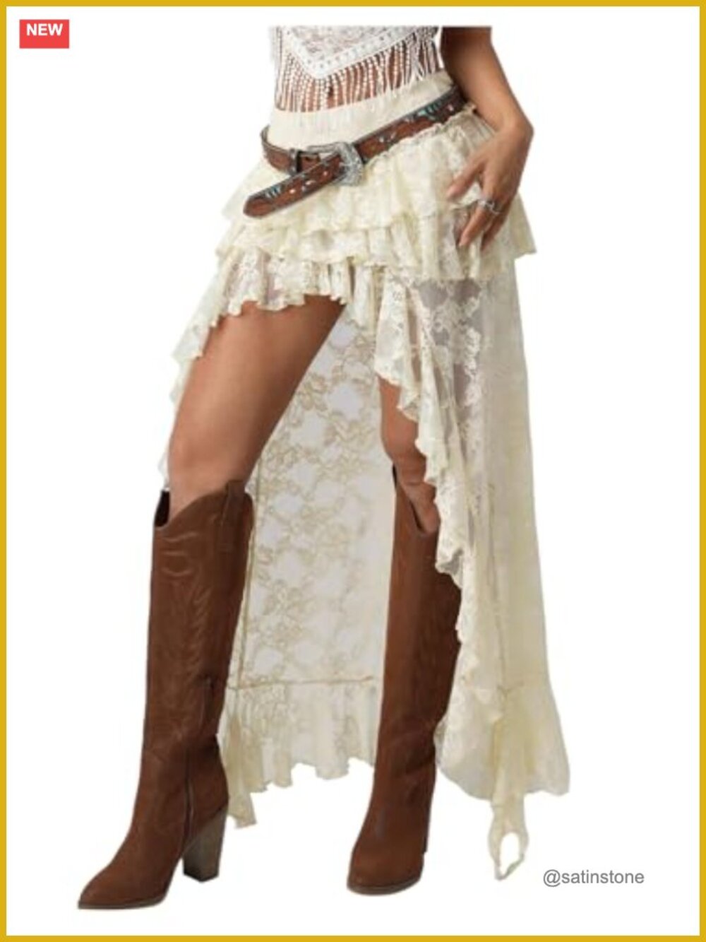 Lace Asymmetrical Boho Maxi Skirt